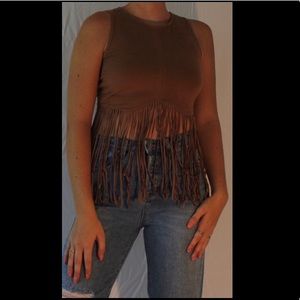 brown fringe crop top